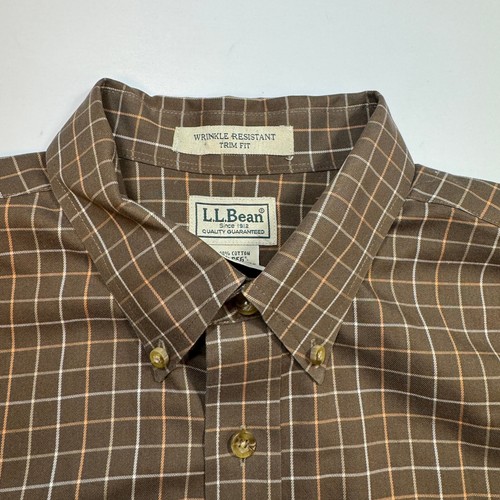 L.L.Bean Wrinkle Free Trim Fit Men's Size L Brown Check Long Sleeve Casual Shirt - Picture 3 of 16