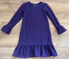 Land's End Dark Purple/Dots Long Sleeve Flared Polyester Blend Dress Size 7