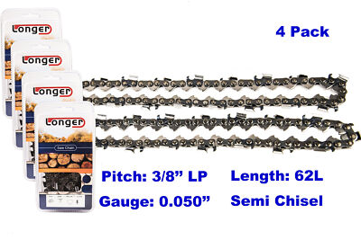 4pcs 18'' Chainsaw Chain Blade 3/8'' LP 0.050 Gauge 62 DL For STIHL Husqvarna