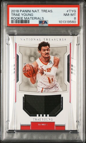 2018-19 Panini National Treasures Rookie Materials #RM-TYG Trae Young PSA 8 /99
