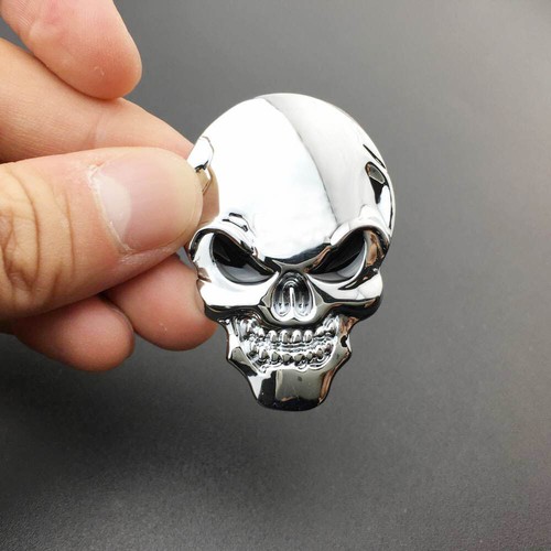 2x Silver Skull 3D Metal Car Motorcycle Tank Tailgate Emblem Badge Decal Sticker - Picture 4 of 4