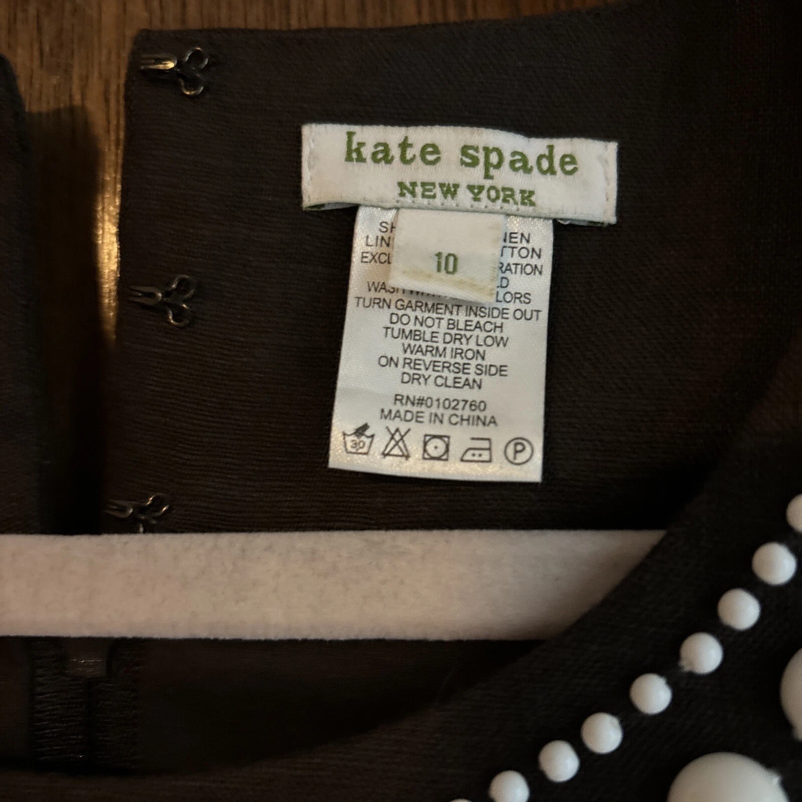 Abito vintage kate spade donna senza maniche marrone lino dettagli perle bianche taglia 10