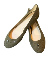 Nine West Womens  Closed Toe Studded Ballet Flat Fabric Upper Olive Green 7.5M
