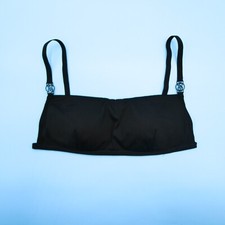 Victorias Secret Black Large Padded Metal V Logo Ribbed Bikini Top Swimsuit New