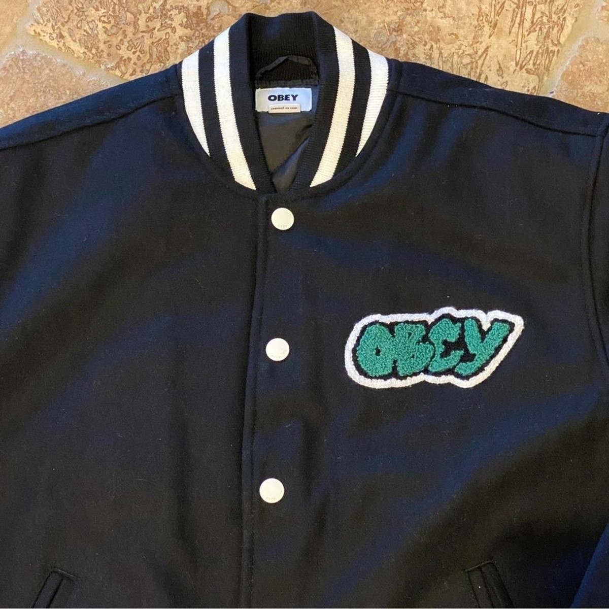 NWT~OBEY Black Roll Call Varsity Wool Blend Jacket Size Large | eBay