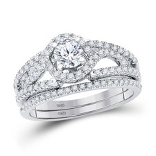 14kt White Gold Womens Diamond Wedding Engagement Ring Set 3/4ctw Style 101582