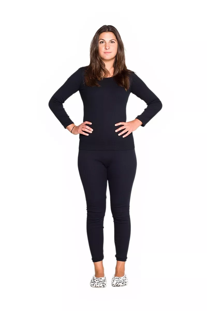 2 Pack Ladies Cotton Blend Thermal Underwear Spencer Long Sleeve Top Black