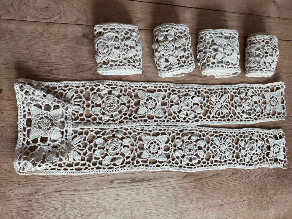 Linge Ancien Broderie Dentelle ancienne bande crochet fait main 185/12 Cm - Photo 2/4