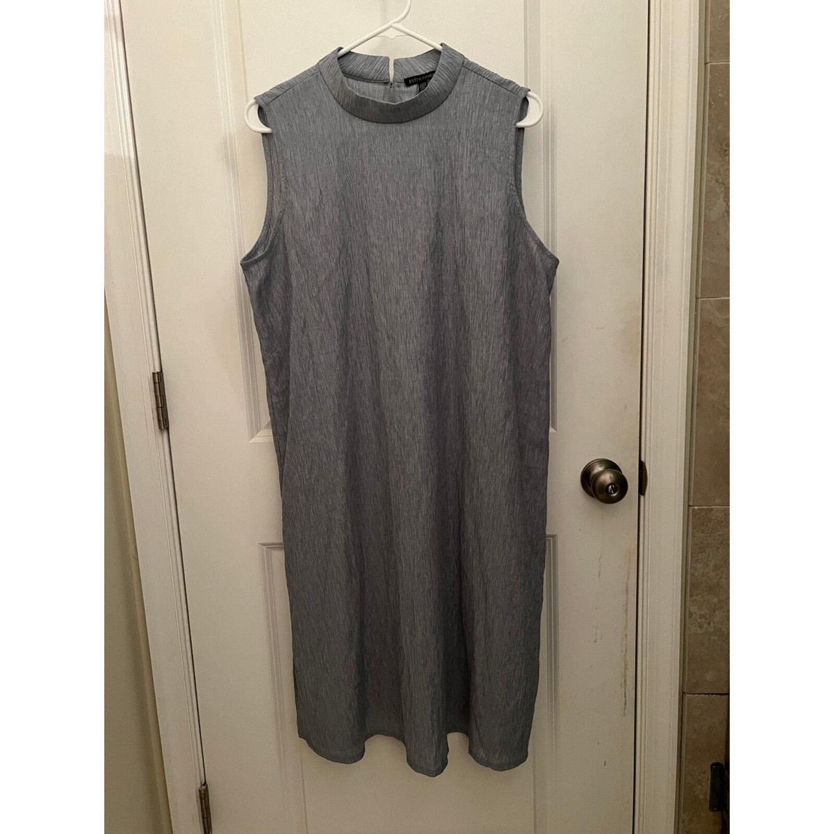 Eileen Fisher Women's Sleeveless Woven Plissé Mock Neck Midi Dress M Easy  Fit