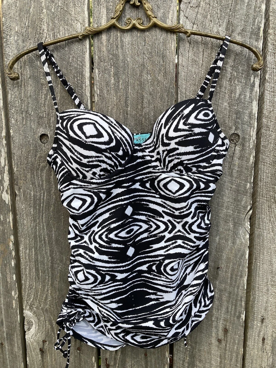 SPANX Love Your Assets Sz S Tankini Top ZEBRA Black White Push Up Swimsuit  ⭐️💗