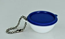 Tupperware Thatsa Bowl White & Bold Blue Keychain Holds Quarters or Pills New