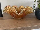 Vintage Imperial Glass Marigold Carnival Diamond Wedding Ring Ruffled Fruit Bowl