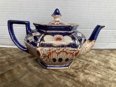 Antique 1930 s Arthur Wood & Sons Gaudy Welsh Hexagonal Teapot Imari pattern