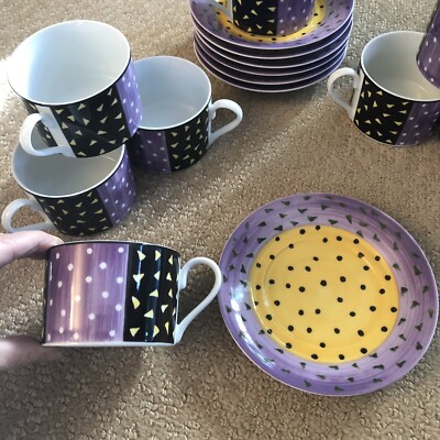 MIKASA Bistro Coffee Tea Set 8 Cups Sorry Only 7 Saucers Laurie Gates L5741  EUC