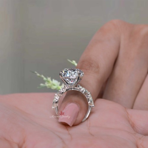 8 CT Oval Moissanite Engagement Ring 14k White Gold Halo Wedding Women Cocktail - Picture 5 of 8