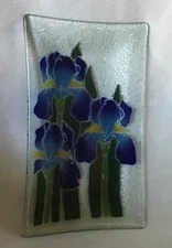 Peggy Karr - Iris / Irises Rectangular Platter / Tray. Signed & Retired