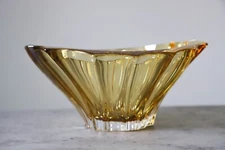 Crystal Bowl 8 " Bohemia Amber Vase Czech Glass Fruit Desert Sweets Plate