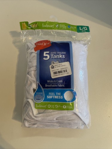 Hanes 5-Pack Tagless Tanks, Big Boy's Size L, White NEW Open Box