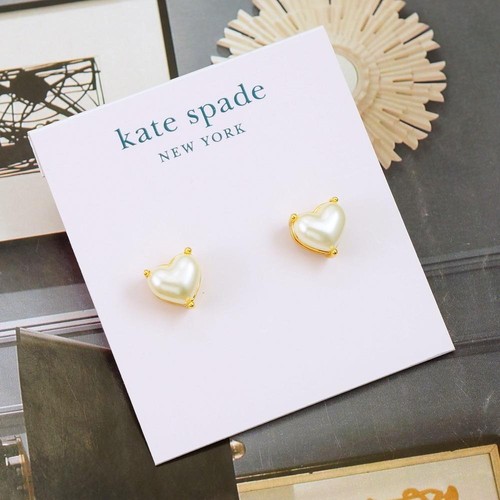NWT Kate Spade My Love Heart Stud Earrings Pearl Gold Plated - Picture 4 of 6