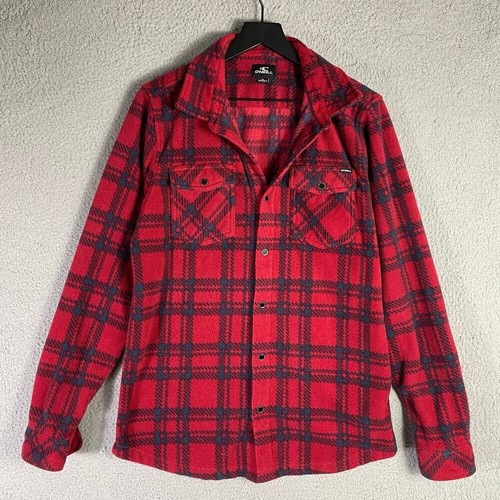 O'Neill Herren rot schwarz kariert Knopfleiste Hemd Flanell Fleece Medium Standard Fit