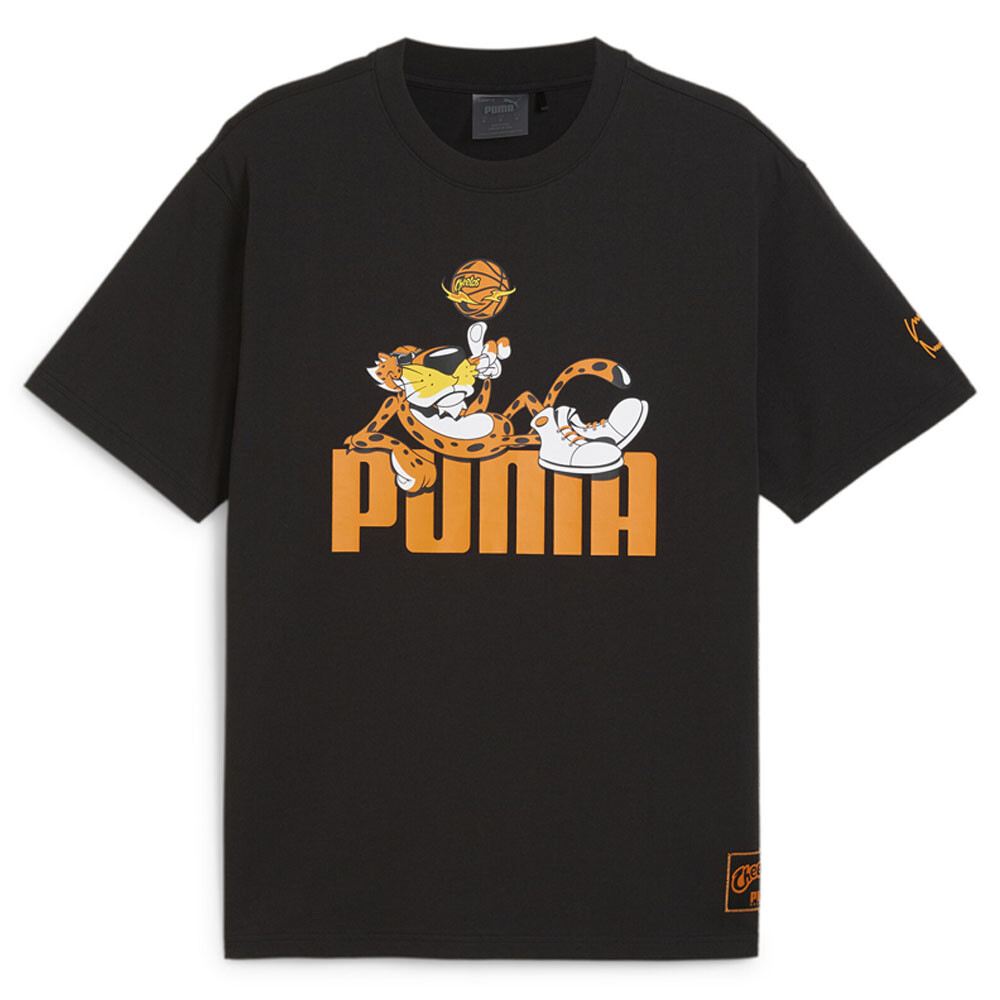 Футболка с круглым вырезом и коротким рукавом Puma Cheetos X Hoops, мужские черные повседневные топы, 62587