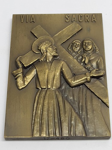CHRIST VIA CRUCIS 8th Station JESUS MEETS THE WOMEN OF JERUSALEM Bronz Medal #17 - Picture 4 of 5