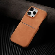 For iPhone 16 Pro Max 15 14 13 12 Leather Frosted Back Case with Card Slot