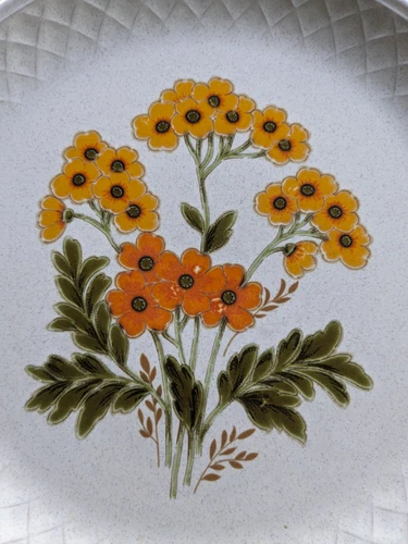 VTG Nikko Japan Colorful Stoneware Dinner Plate 1970's Orange Yellow Floral