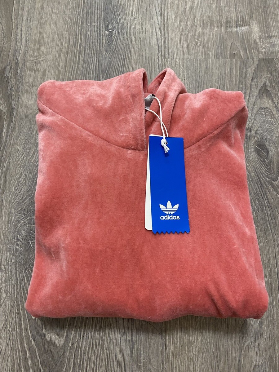 Adidas Womens Velour Hoodie Pullover Ruffle Sweatshirt in Hazy Rose, Size M