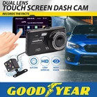 Dual Lens Touch Screen Car Dash Cam with Rear Camera 4" HD Display Night Vision
