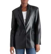 New Steve Madden Ladies  Faux Leather Oversized Fit Blazer Small S Black
