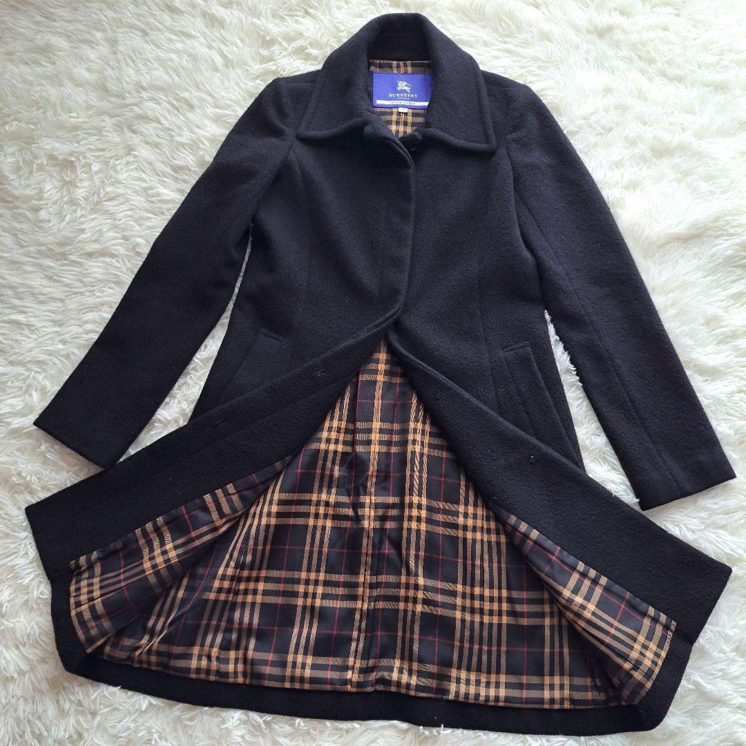 BURBERRY BLUE LABEL Hiyoku Angora Soutien Collar Coat Black Women's #D2711A