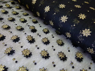 Dekostoff Tüll schwarz Sterne gold Stoff Faschingsstoff Basteln