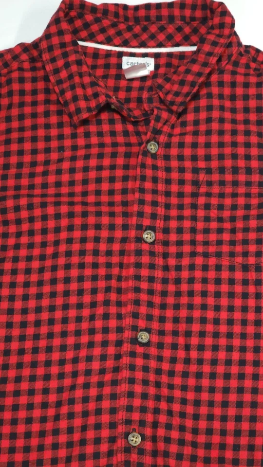 Carter's Boys Checkered Button Up Red & Black Comfy Shirt Size 14 - Image 4 of 4