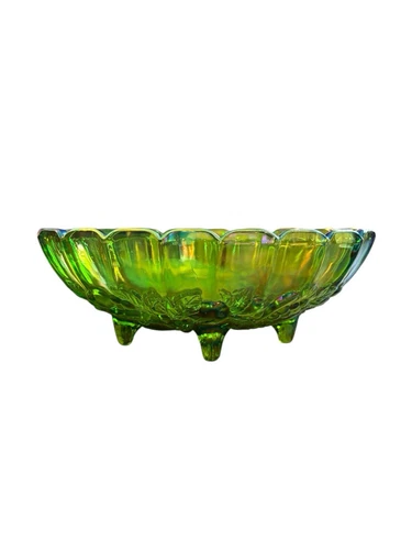 Vintage Lime Green Carnival Glass Footed Fruit Bowl Oval Center Bowl