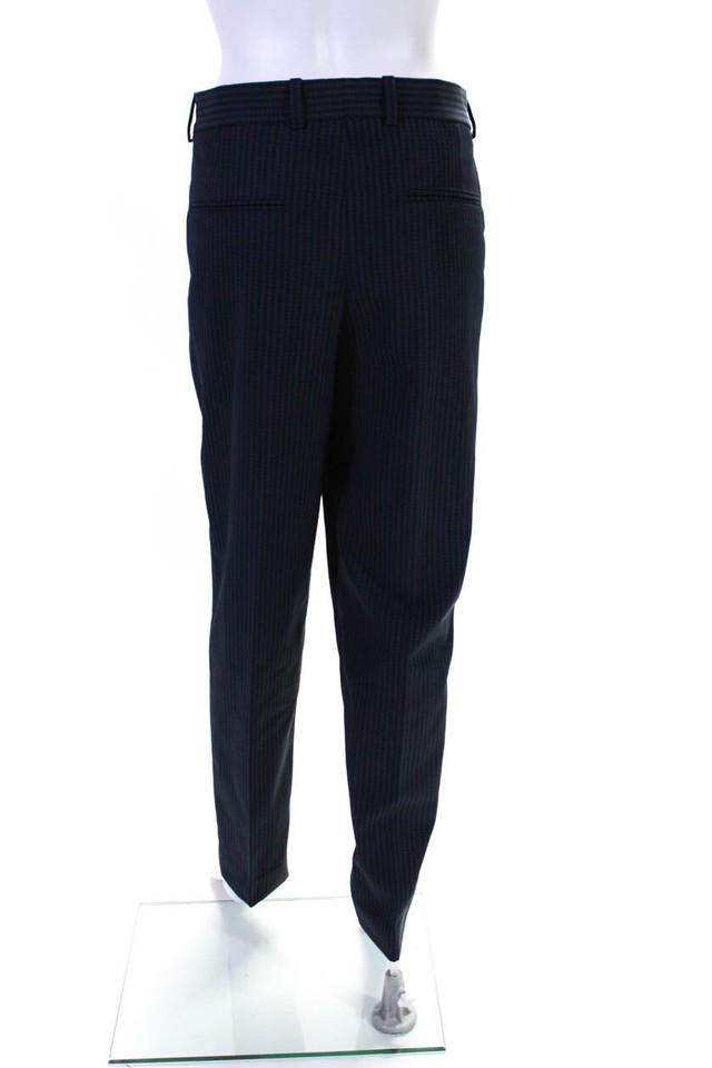 COS Womens Plaid Print Mid Rise Pleated Front Dress Pants Trousers Blue