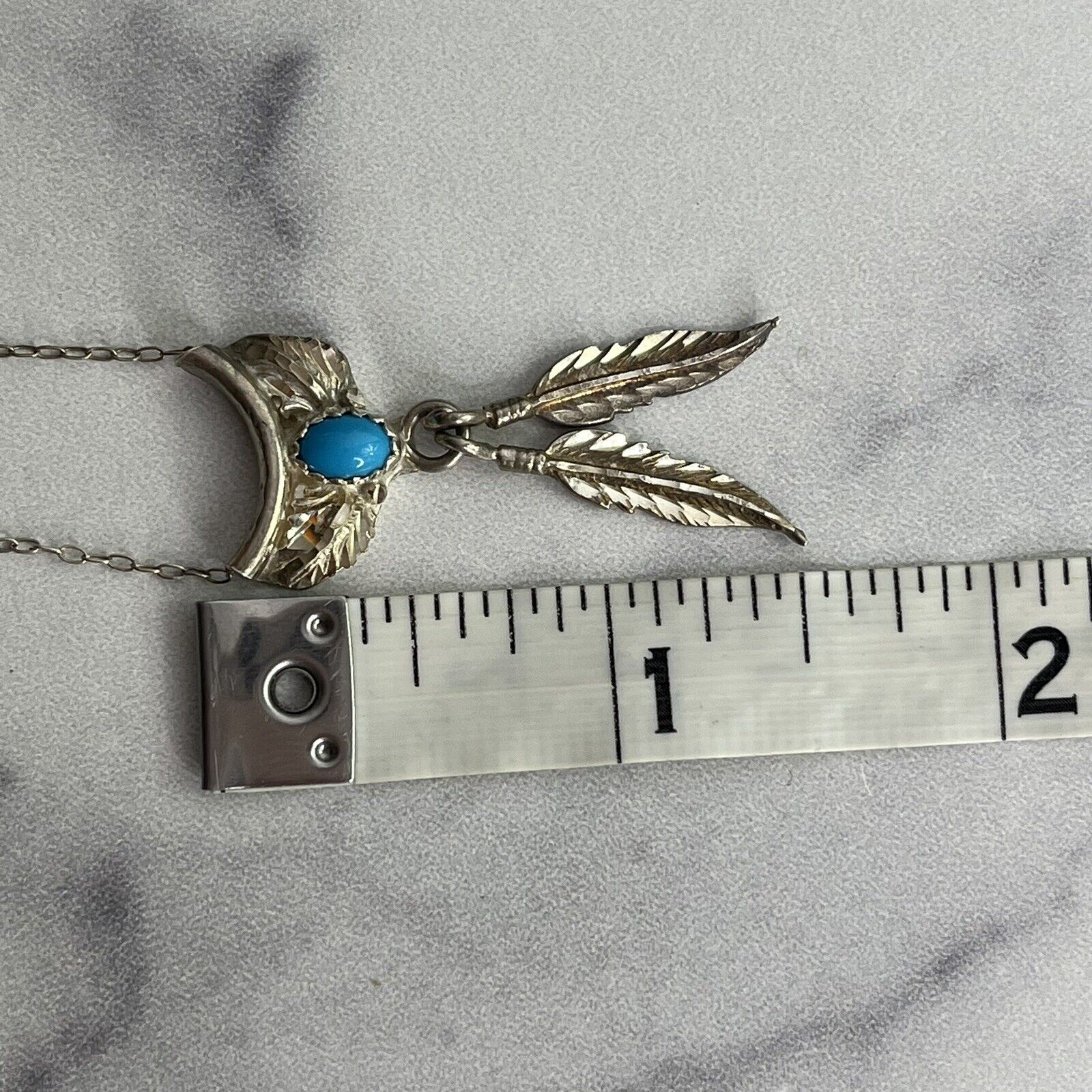 Vintage Sterling Silver Faux Turquoise Feather Pe… - image 9