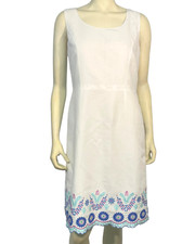 Talbots Sz 4 Sleeveless Sheath Dress Boho Folk Art Embroidery Cotton-Linen White