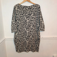 Made in Italy Womens Jumper Dress Beige Size L UK 20 22 Black Leopard Print