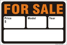 For Sale Sign for Car  12" x 8"  Weatherproof Fillable Auto Sales Si
