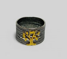 Or Paz Sterling 925 Silver Two Tone Tree of Life Wide Ring Sz 9.75