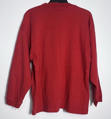 Vintage Ton Sur Ton Long Sleeve Red Heavy Shirt Pullover 90s Size Medium - Picture 4 of 4