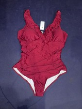 Holipick Women One Piece Swimsuit Tummy Control Ruffle V Neck Maroon Plus Sz 22W