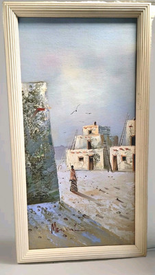 Southwestern Pueblo Native American Oil Painting By Artist K. Mescal 24x11