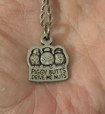 Chubby Chico Charms Guinea Pig Butts Silver Pendant Rope 18" Necklace Lobster Nu