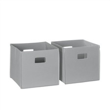 RiverRidge Folding Storage Bins - 2-pack of 10in Tall Gray Cubes