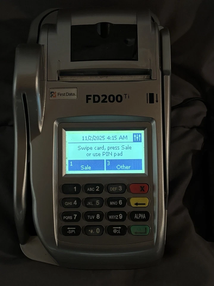 First Data FD200Ti credit card terminal with TeleCheck ECA - Image 3 of 4