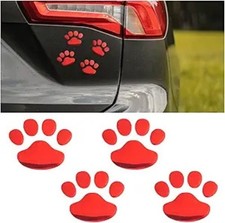 4PCS Dog Paw Footprint Car Stickers, 3D Waterproof Cartoon Paw Deca Color: Red