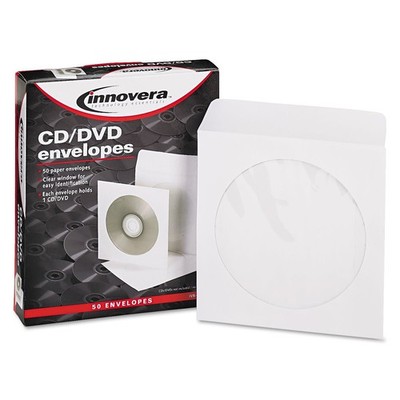 Innovera CD/DVD Envelopes Clear Window 1 Disc Capacity White 50 Pack IVR39403