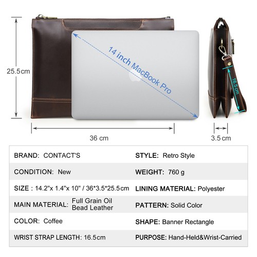 Genuine Leather (11"-14") Laptop Sleeve Computer Carrying Case Business Bag - Picture 8 of 8